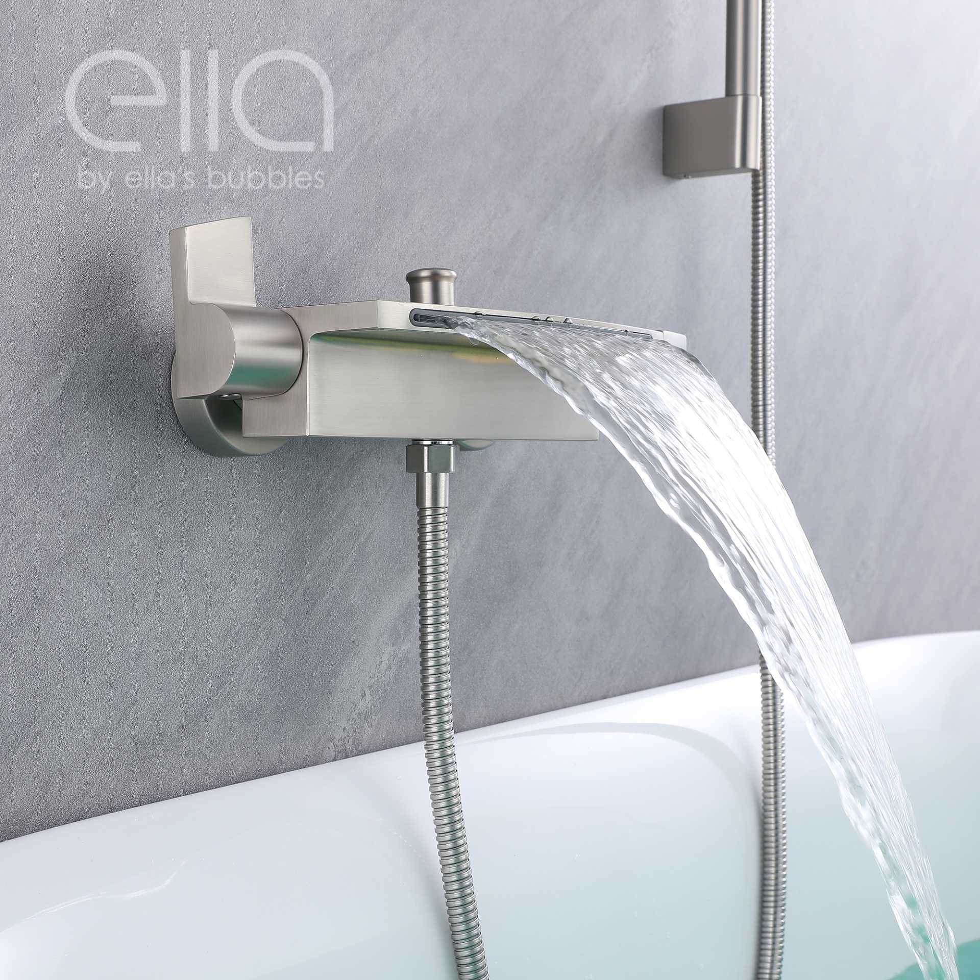 Grifo de Bañera en Cascada de Montaje en Pared con Deslizador de 24" y Ducha Manual - DT9A6037 | Grifo de Bañera en Cascada de Montaje en Pared con Deslizador de 24" y Ducha Manual - DT9A6037 |