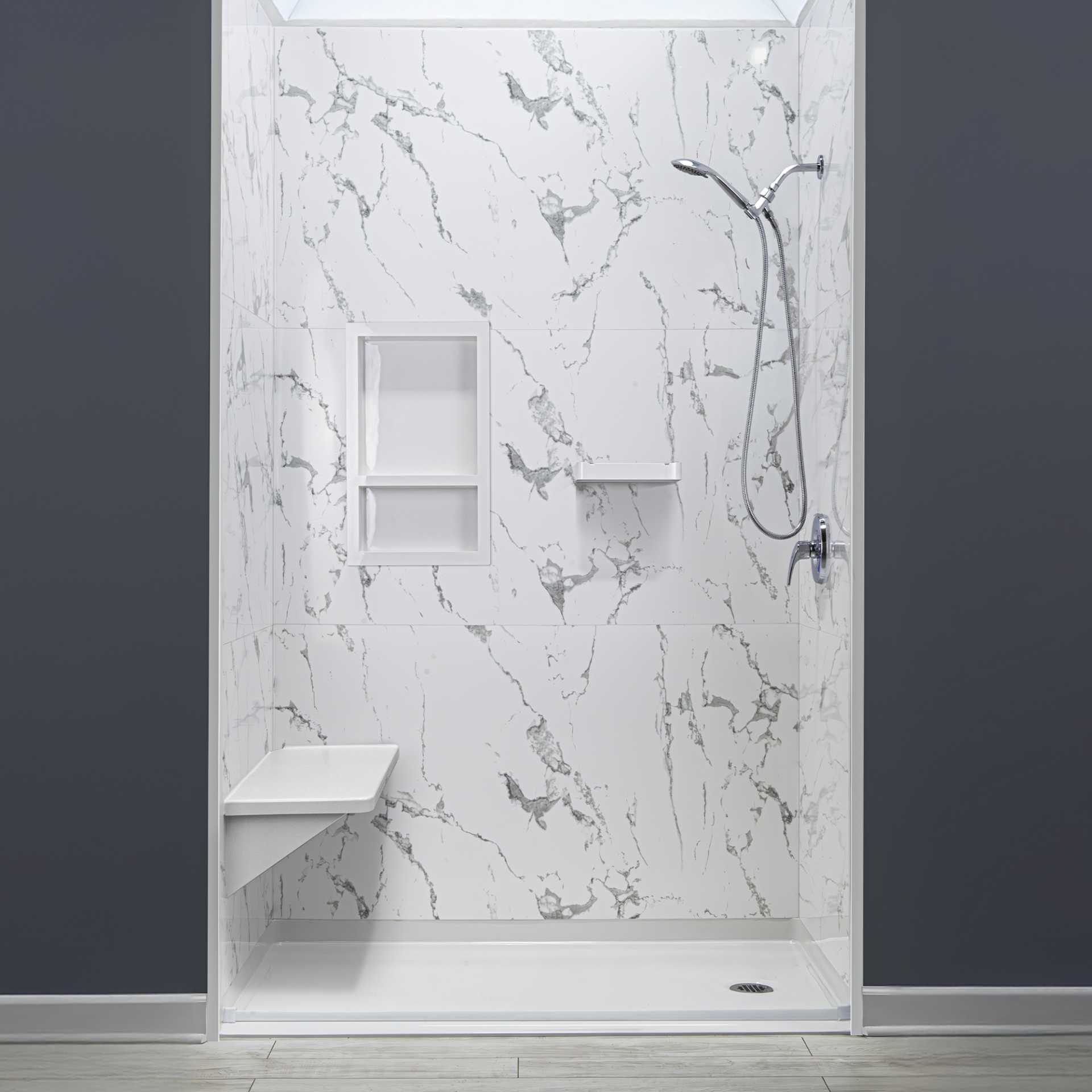 50% de descuento en el revestimiento acrílico de pared de ducha de 9 piezas de 91,4 cm x 152,4 cm x 243,8 cm - Acrylic Shower Wall Surround 9 Piece niche shelf |