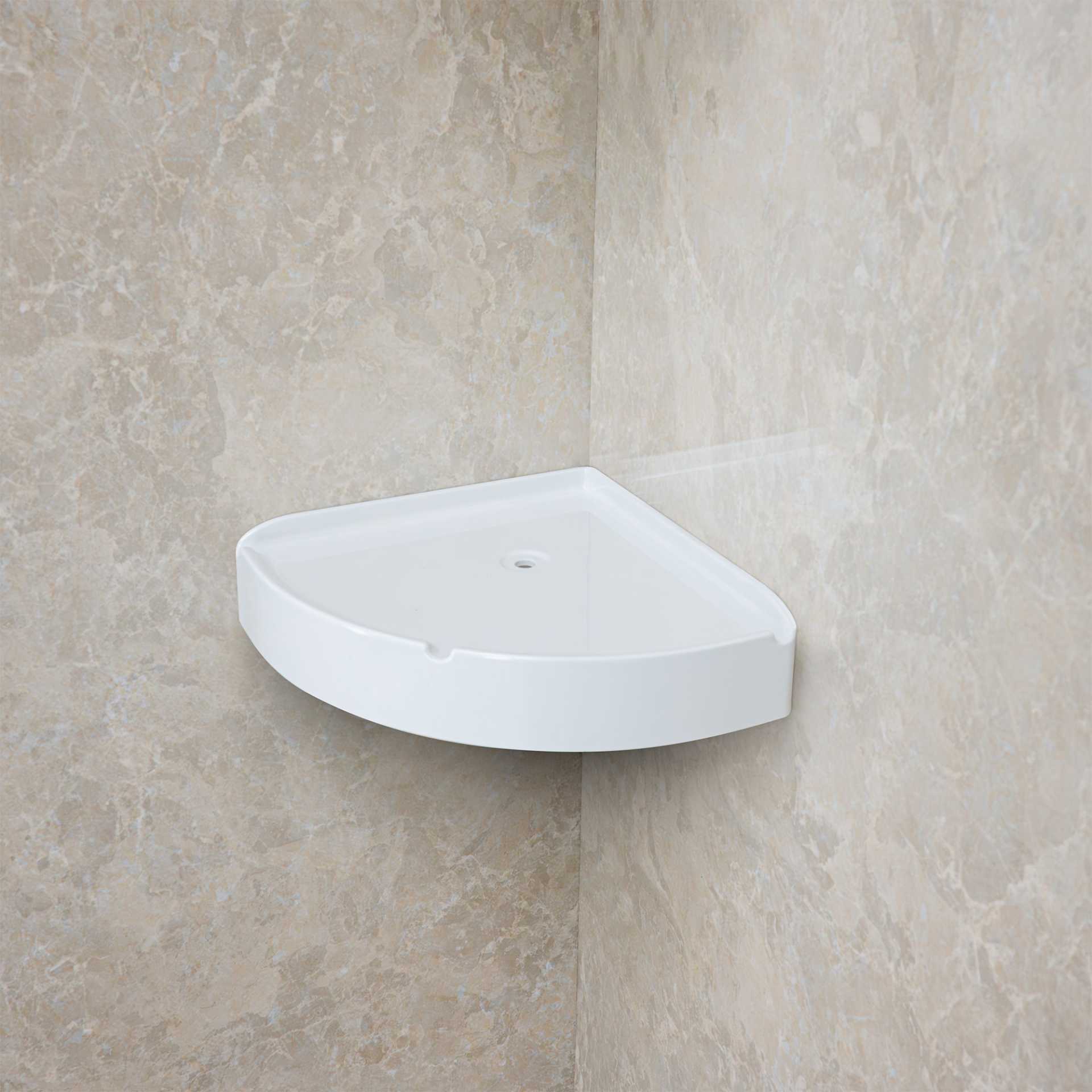 Piedra arenisca, Kit de ducha acrílico de 3 paneles 40″ x 60″ x 98″ para pared envolvente - white corner acrylic shower shelf round |