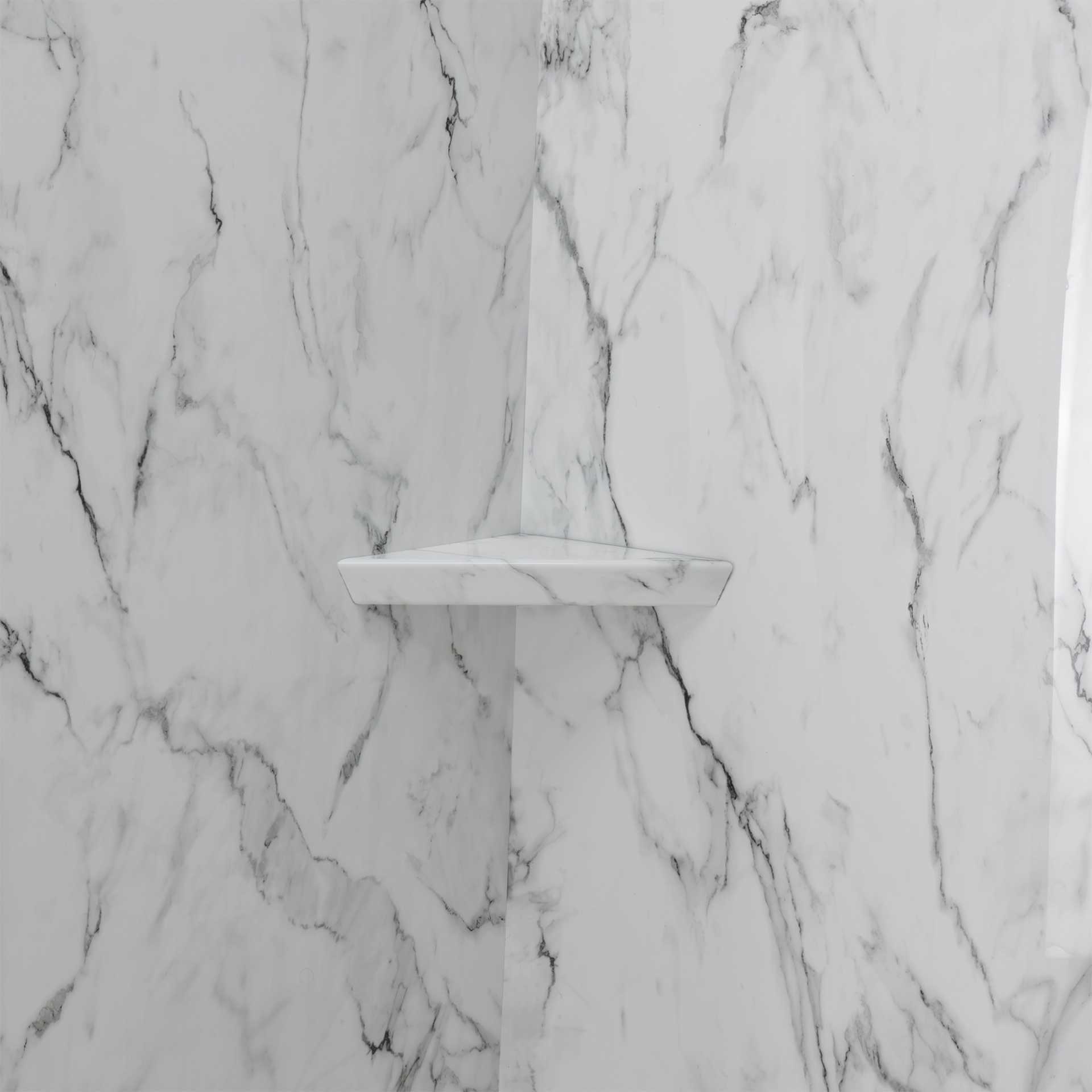 Artic Vein Calacatta, Kit de ducha acrílico de 3 paneles para pared de 40″ x 60″ x 98". - Artic Vein calcatta corner shelves bathroom |