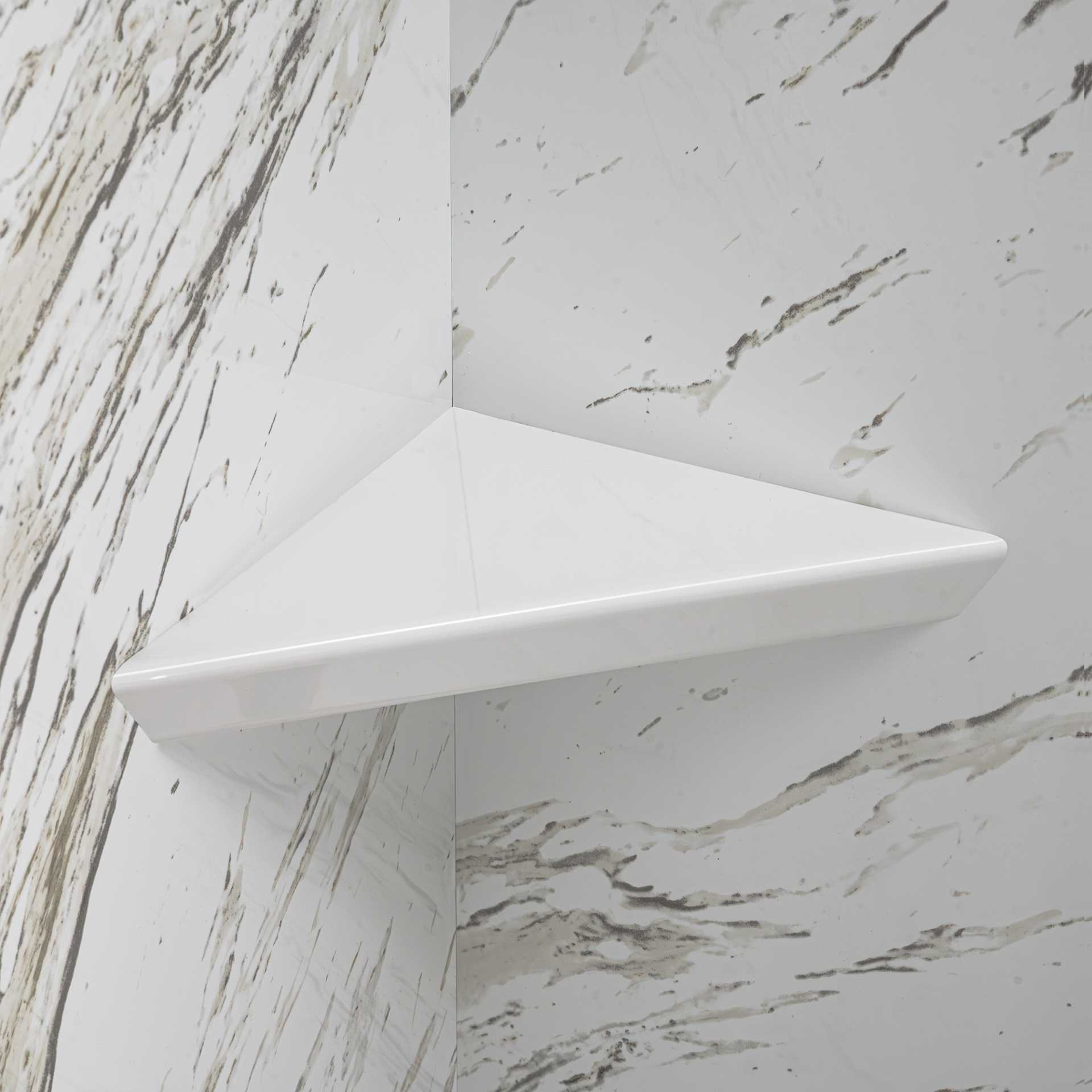 Vintage Calacatta, Kit de ducha acrílico de 3 paneles para pared de 40″ x 60″ x 98″. - white shower shelf shampoo bathroom |