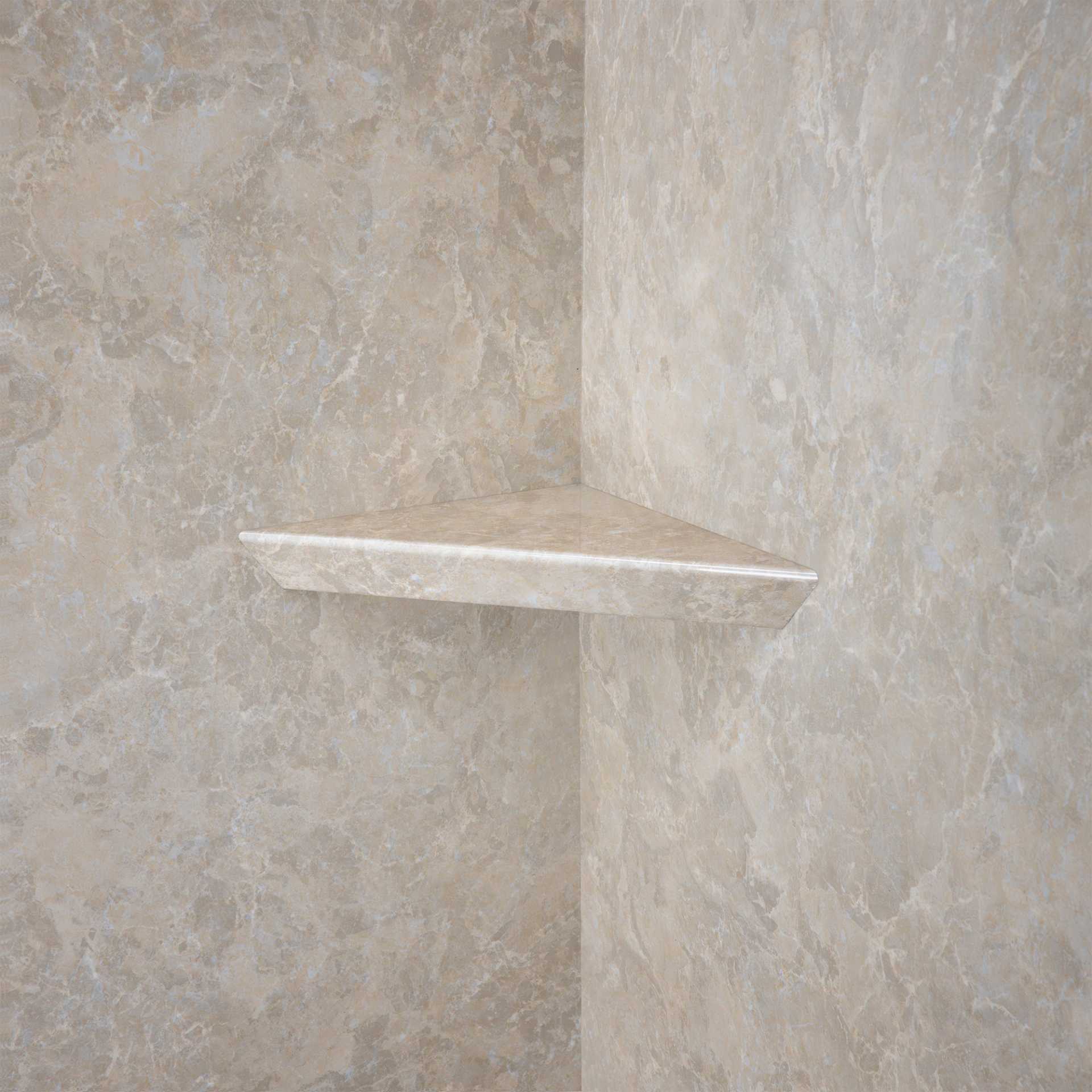 Piedra arenisca, Kit de ducha acrílico de 3 paneles 40″ x 60″ x 98″ para pared envolvente - sanstone corner acrylic shower shelves |
