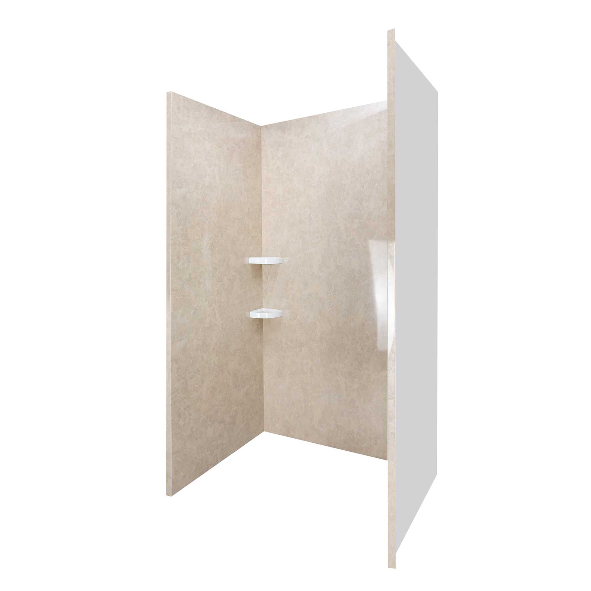 Piedra arenisca, Kit de ducha acrílico de 3 paneles 40″ x 60″ x 98″ para pared envolvente - white corner acrylic shower shelves shampoo |