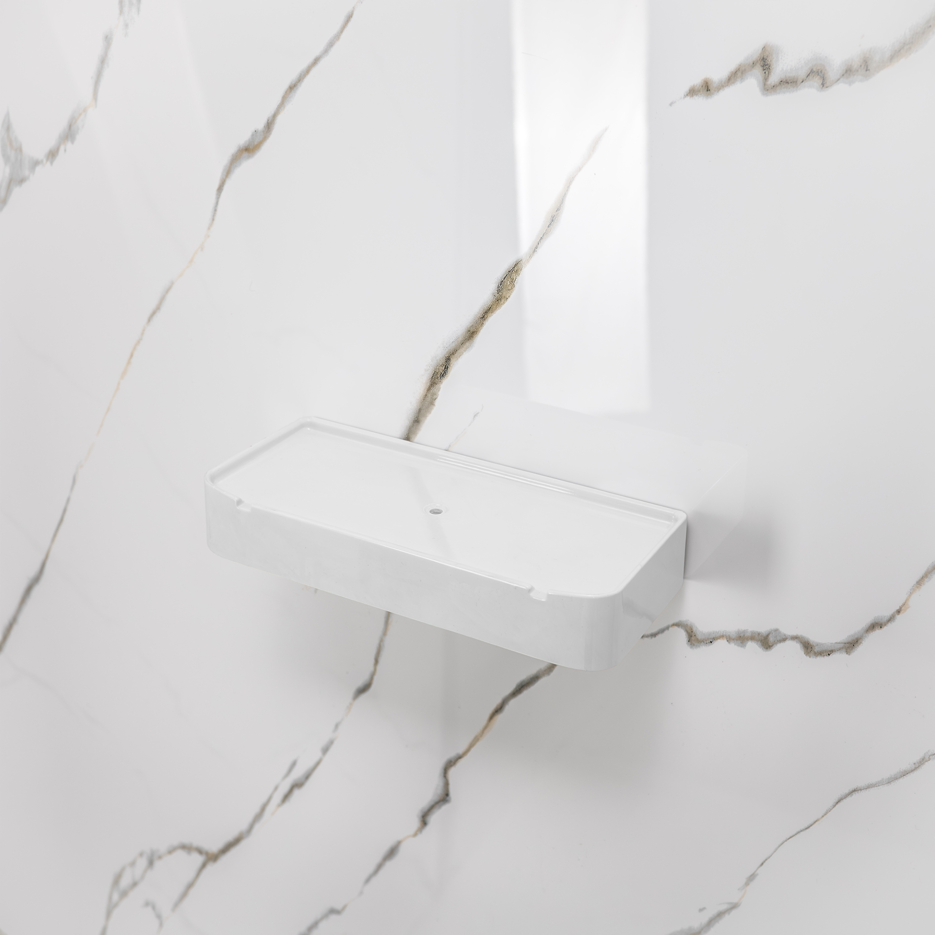 Calacatta Gold, Kit de ducha acrílico de 3 paneles para pared de 40″ x 60″ x 98″. - Calacatta Gold Acrylic Rectangular Shower Shelf |