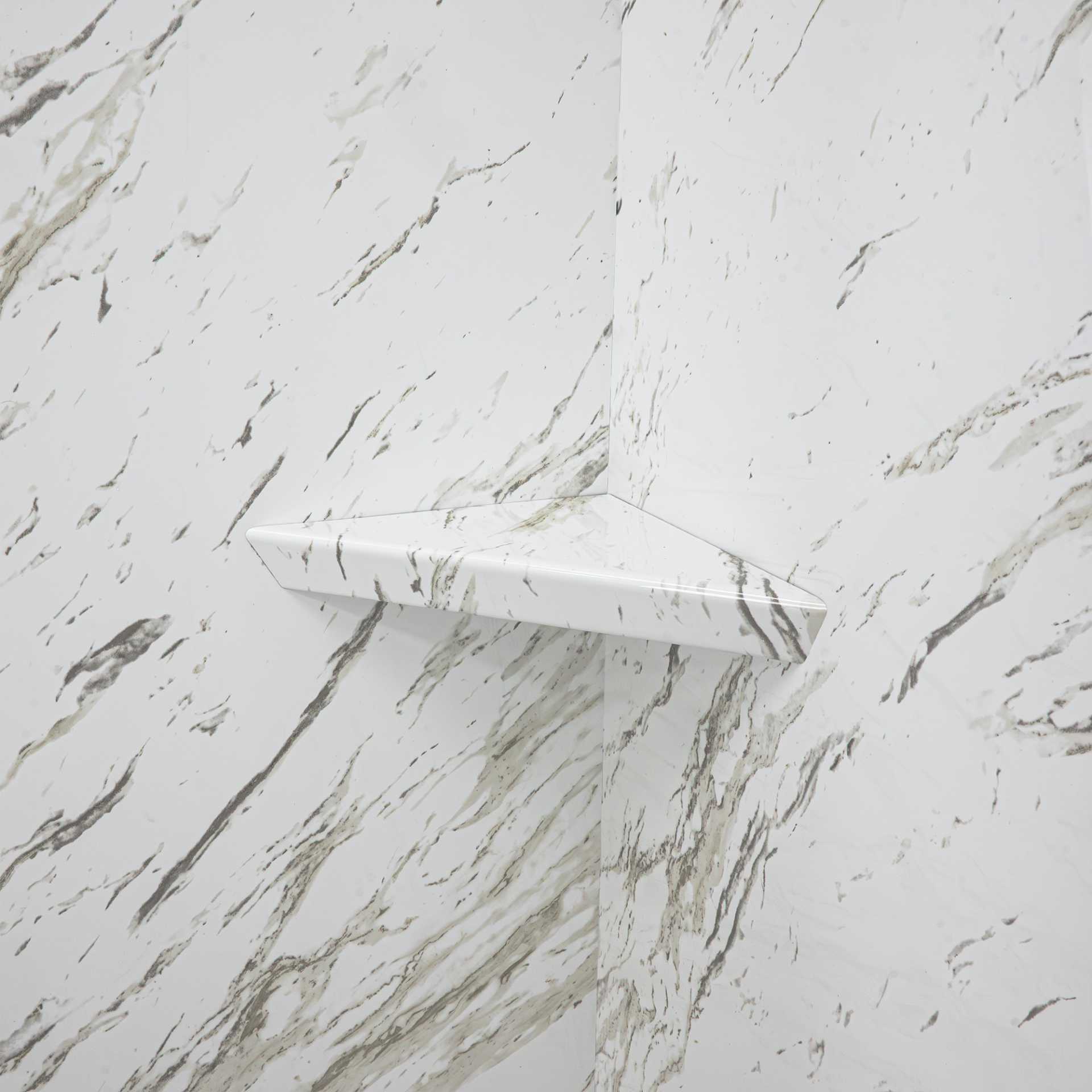 Vintage Calacatta, Kit de ducha acrílico de 3 paneles para pared de 40″ x 60″ x 98″. - vintage calacatta shower shelf shampoo |