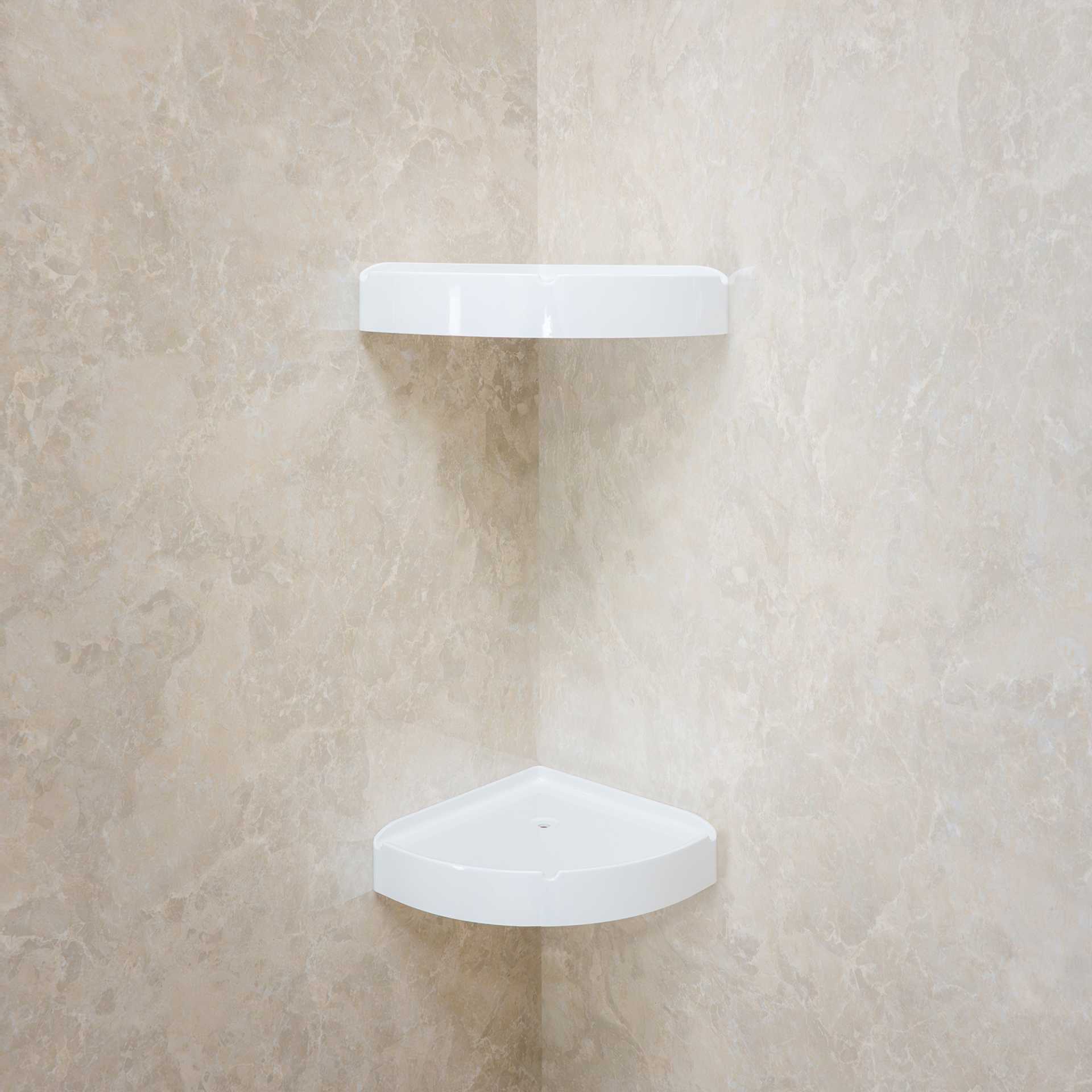 Piedra arenisca, Kit de ducha acrílico de 3 paneles 40″ x 60″ x 98″ para pared envolvente - white corner acrylic shower shelves bathroom |