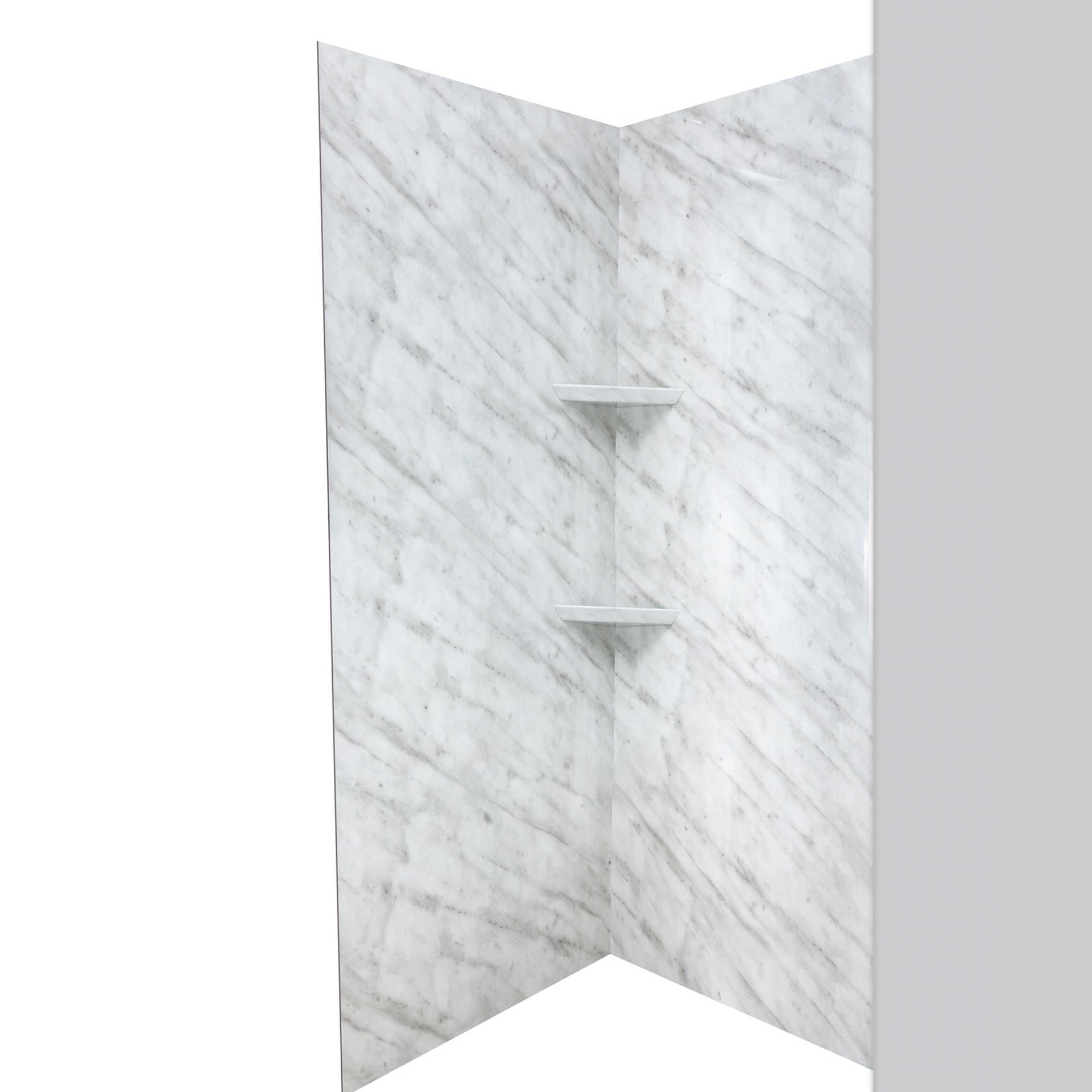 Mármol de Carrara, kit de ducha acrílico de 3 paneles 40″ x 60″ x 98″ - carrara marble shampoo shelves bathroom |