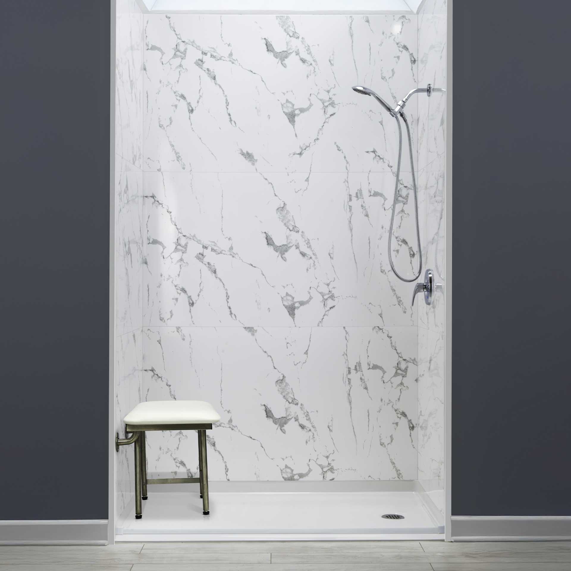 50% de descuento en el revestimiento acrílico de pared de ducha de 9 piezas de 91,4 cm x 152,4 cm x 243,8 cm - Acrylic Shower Wall Surround 9 Piece folded seat |