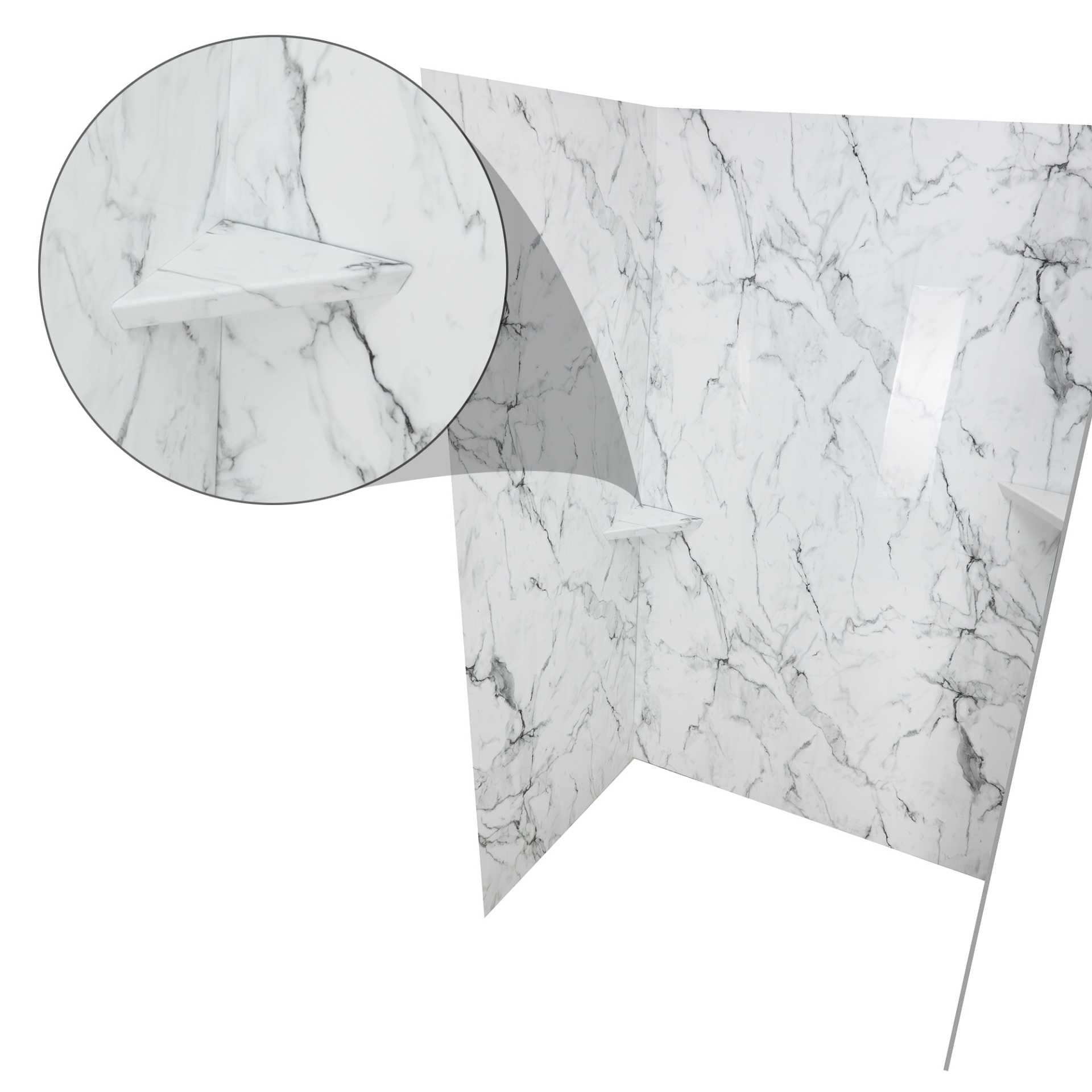 Artic Vein Calacatta, Kit de ducha acrílico de 3 paneles para pared de 40″ x 60″ x 98". - Artic Vein calcatta corner bathroom accessories |