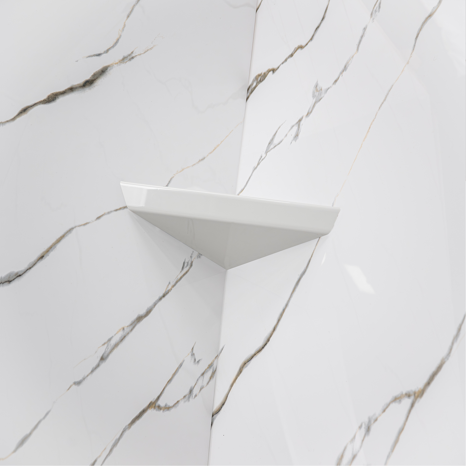 Calacatta Gold, Kit de ducha acrílico de 3 paneles para pared de 40″ x 60″ x 98″. - Calacatta Gold Acrylic Panel Shower shelf |