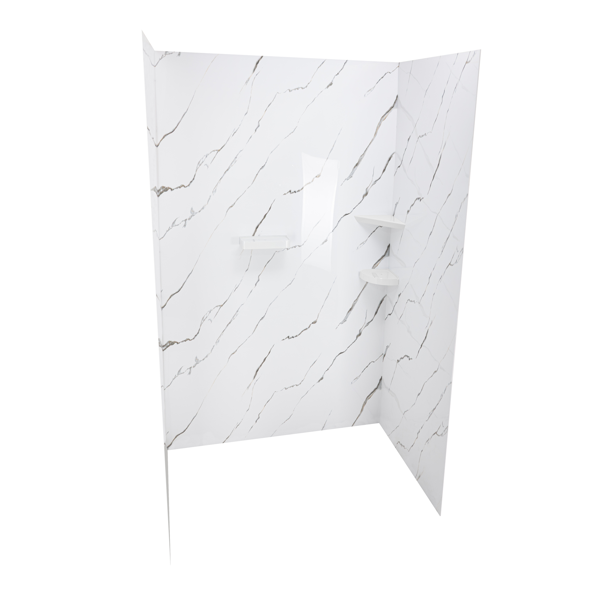 Calacatta Gold, Kit de ducha acrílico de 3 paneles para pared de 40″ x 60″ x 98″. - Calacatta Gold Acrylic Shower shelves |