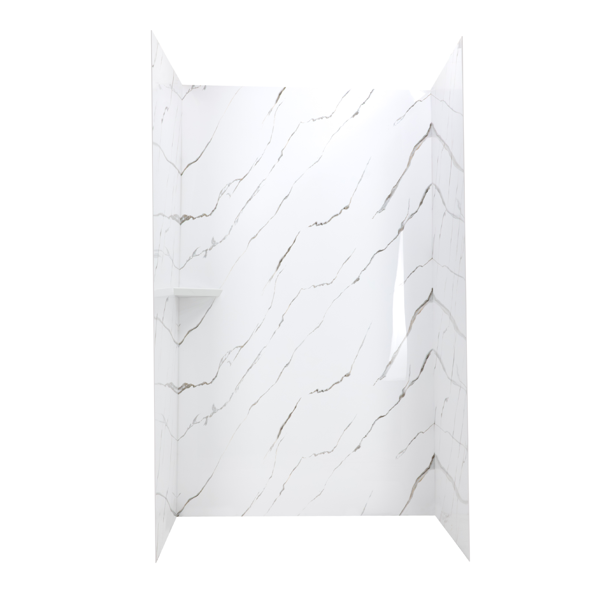 Calacatta Gold, Kit de ducha acrílico de 3 paneles para pared de 40″ x 60″ x 98″. - Calacatta Gold Acrylic Shower Wall shelf |