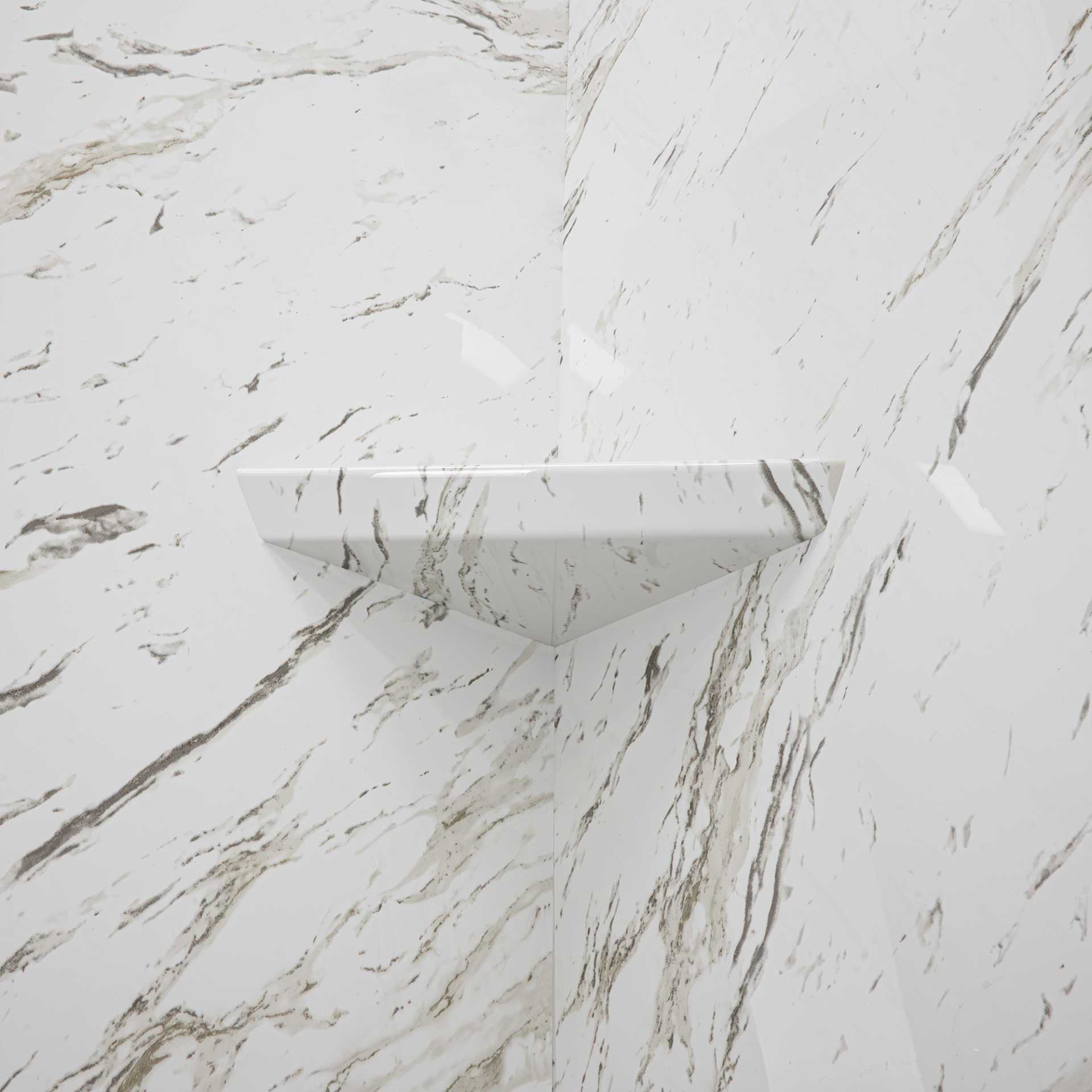 Vintage Calacatta, Kit de ducha acrílico de 3 paneles para pared de 40″ x 60″ x 98″. - vintage calacatta shower shelf shampoo bathroom |